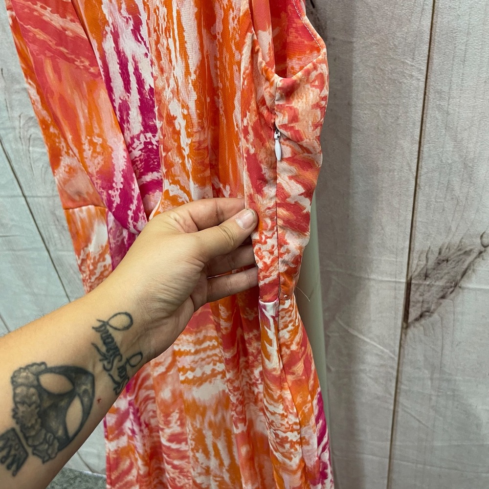 Calvin Klein Womens Orange Pink Abstract V-Neck Sleeveless Maxi Dress Size 8 - Picture 5 of 7